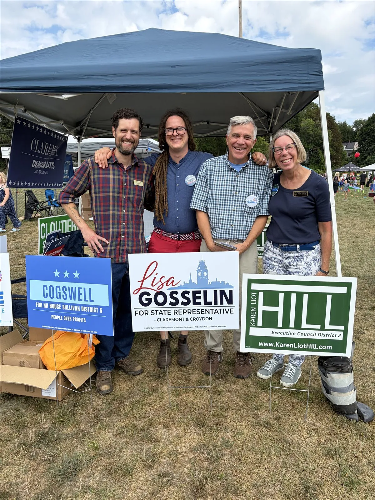 Sam Deering with fellow Democratic candidates at a Claremont Democrats booth
